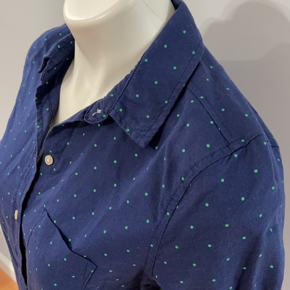 Old Navy Button Down Blue Shirt Green Polka Dot - Picture 3 of 10